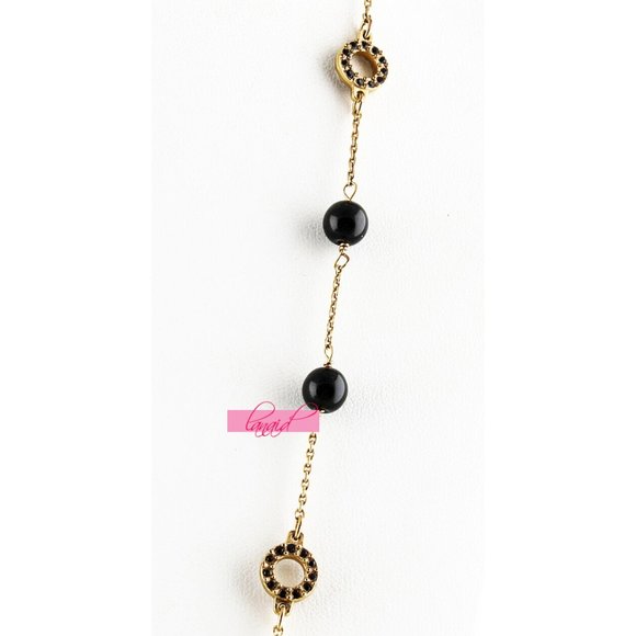 J. Crew Gold Black Beads Beaded Rhinestone Crystals Chain Sparkly Long Necklace - Picture 2 of 4
